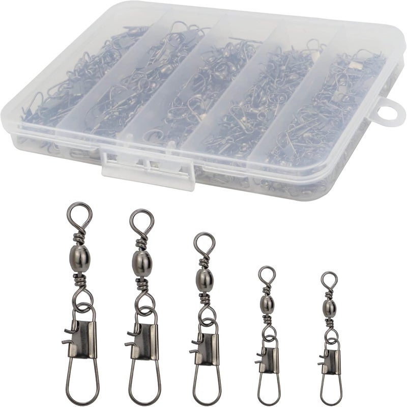 Beoccudo Fishing Swivels Snap Swivels 210pcs Barrel Swivels with Snaps, Fishing Swivels Saltwater Freshwater Snap Connector - Image 1